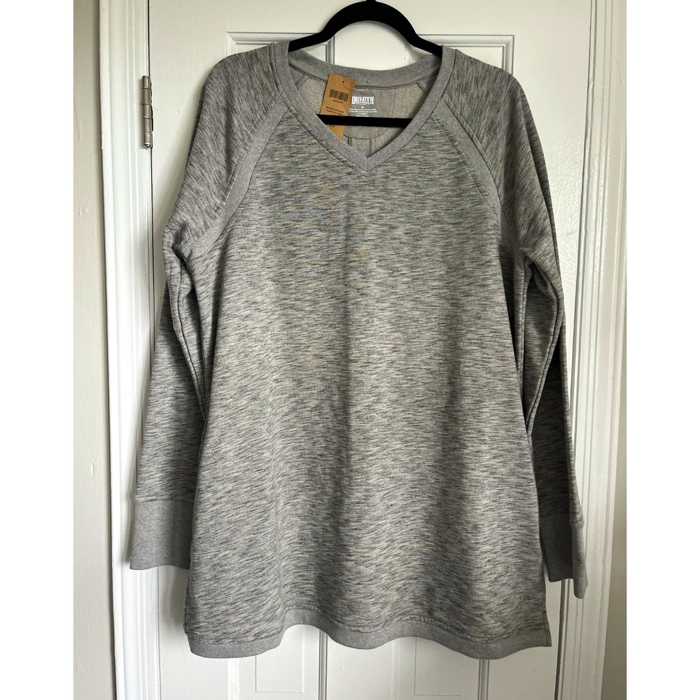 Duluth Trading Co Ooh-La-Loop Gray Heathered V-Neck Sweatshirt Women's XL